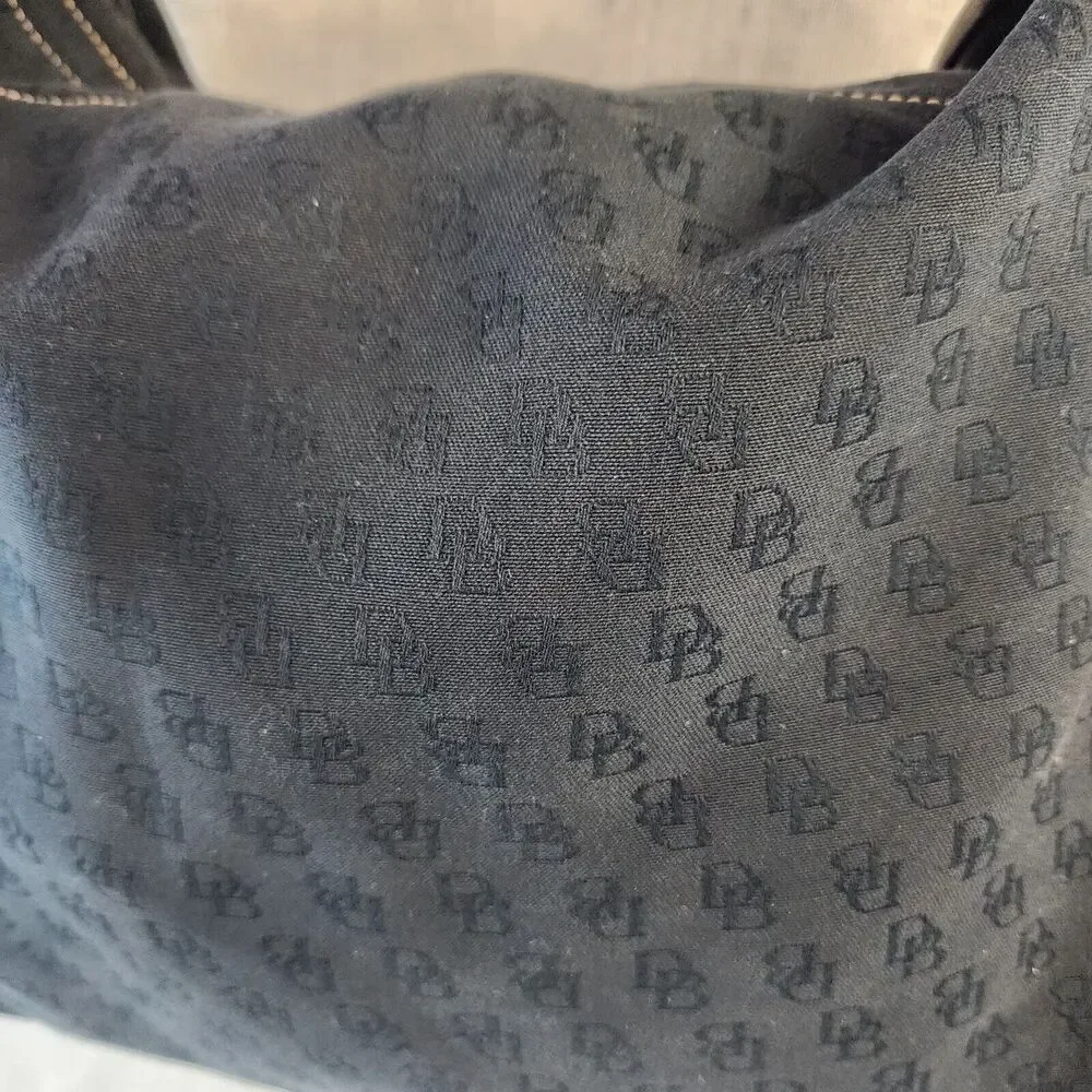 Dooney & Bourke Black Shoulder Bag Purse Handbag DB Logo Canvas Leather Strap
